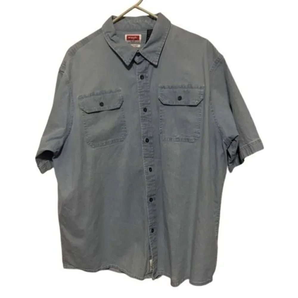 Wrangler Size 2XL Denim Short Sleeved Button Shirt